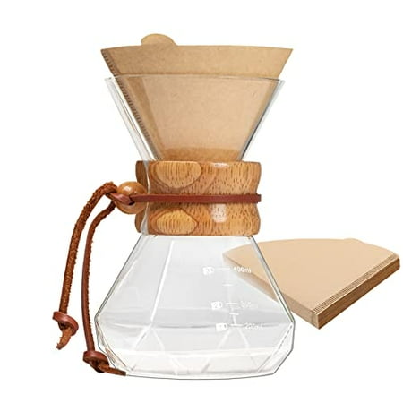 

Puricon Pour Over Coffee Maker with V60 Paper Filter 40 Sheets Holds 1 to 2 Cups 15oz Coffee Dripper Set Borosilicate Glass Coffee Carafe Brewer Coffee Server for Home Café Restaurant Camping