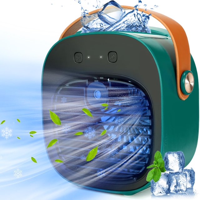 Acondicionadores de aire portátil, mini ventilador de aire acondicionado recargable de 5200 mAh, 3 velocidades de viento, silencioso ventilador de computadora pequeño personal para recámara, coche