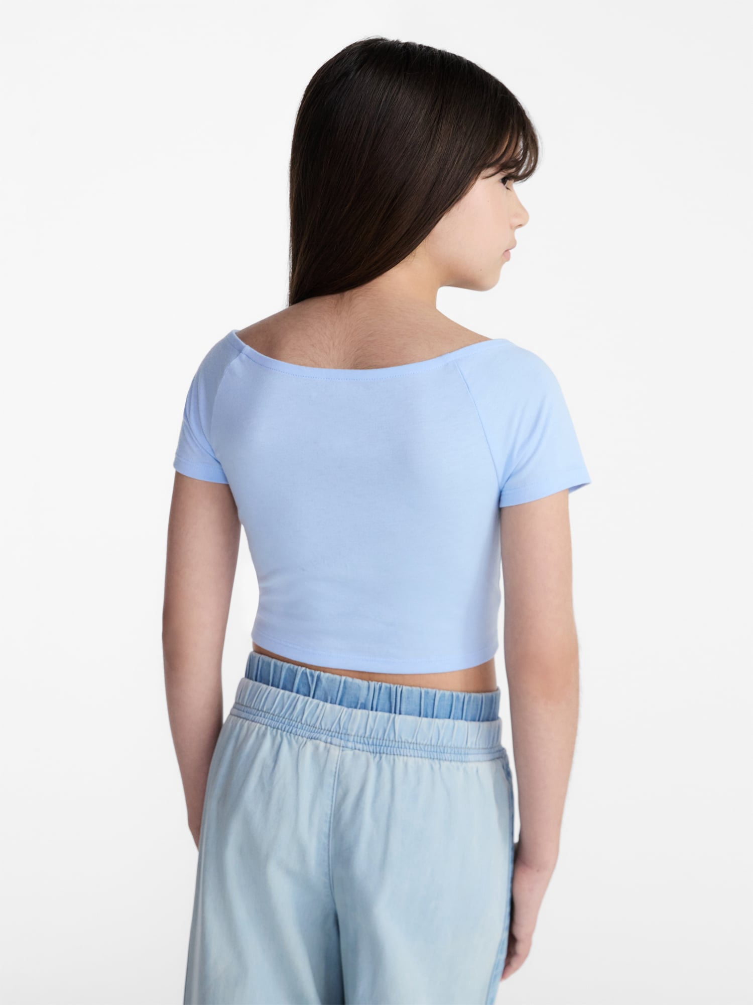 Weekend Academy Girls Wide Neck Knit Top with Short Sleeves, Sizes 4-18