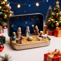 FYHALE Mini Christmas Nativity Set in Tin Box, Mini 3D Holy Family & Jesus Figurines, Religious Christmas Decor Gift for Family & Loved Ones, Suitable for Interior Decoration, Religious Decoration