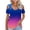 Blue, variant on Women Cold Shoulder V Neck Short Sleeve Gradient Casual Fashion Vacation Beach Loose Tops Blouse, Sky Blue S