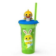 Zak Designs Pinkfong 15 ounce Water Bottle with Sculpted Lid and Straw, Baby Shark