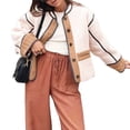thumbnail image 2 of Jackets for Women Cropped Light-Weight Quilted Puffer Long Sleeves Jacket Colorblock Coat Biker Jacket Color M, 2 of 8