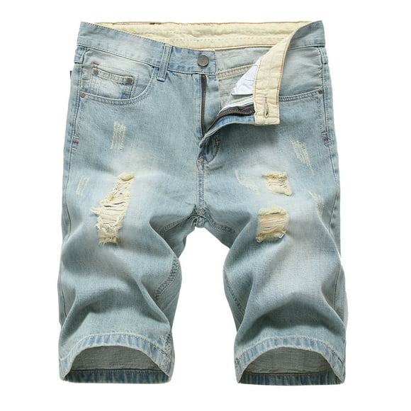 Ketyyh-chn99 Mens Jeans Regular Fit 2024 Relaxed Boot Jean Loose fit Pants Shorts Men's Ripped Jean Short Distressed Straight Fit Denim Shorts Light Blue,36