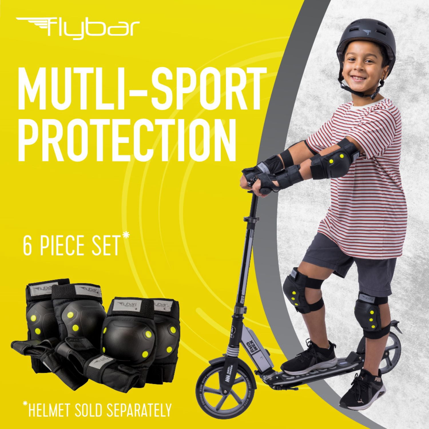 Flybar Safety Sports Gear Knee, Elbow and Wrist Pad Set For Kids Ages 4-7, Black, Small