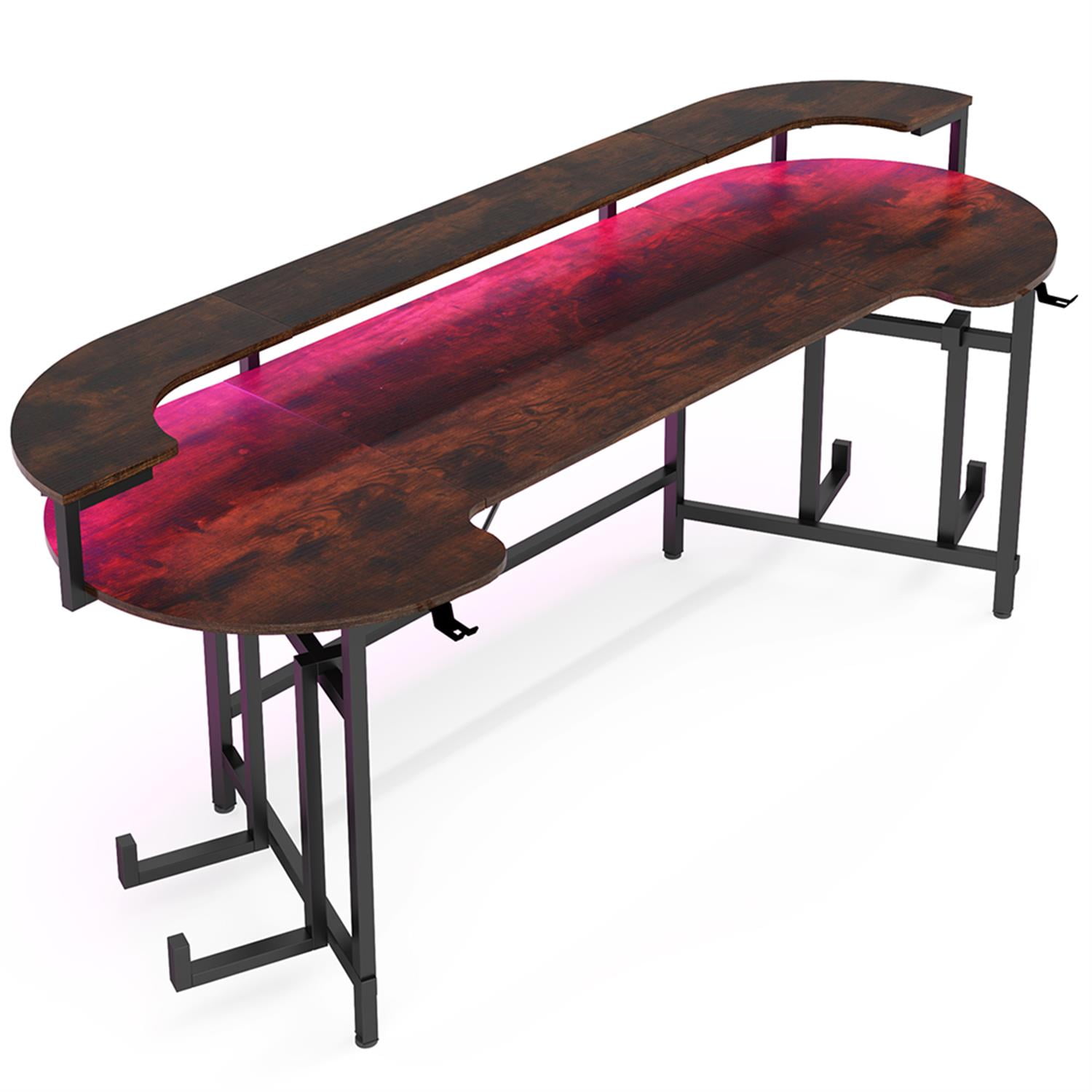 Demi Bonn 75" Computer Desk with LED Strip & Monitor Shelf, Gaming Desk, Work Desk for Home Office, Study, Living Room, Black