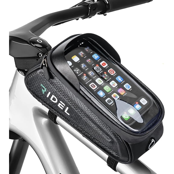 Ridel Bike Phone Holder Bag with Sensitive Touch - Upto 6.8" Waterproof Front Frame Phone Holder for Bike - Bike Bag with 3 Adjustable Straps & Headphone Hole