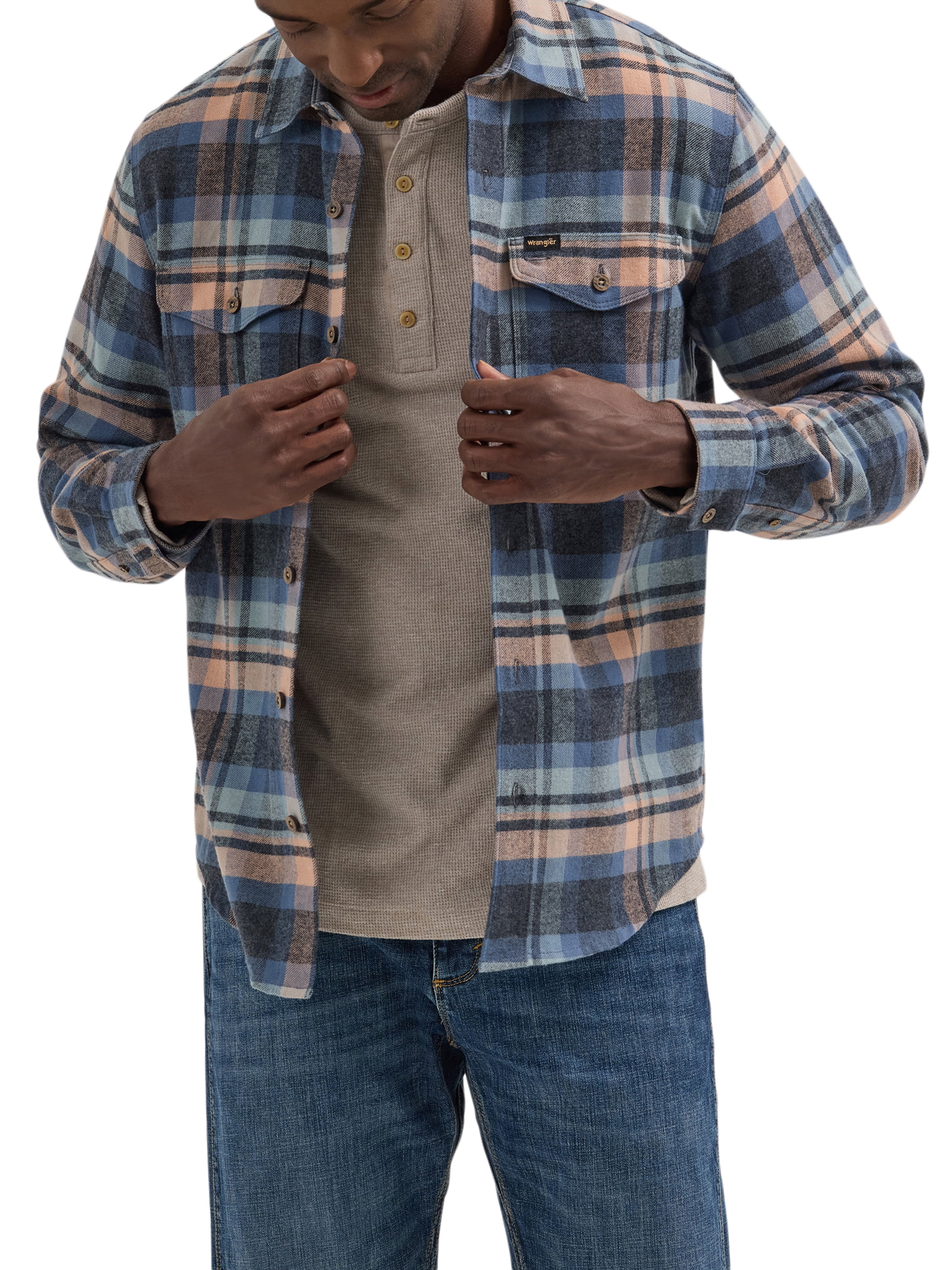 Wrangler Men's Long Sleeve Regular Fit Flannel Plaid Shirt, S-2XL