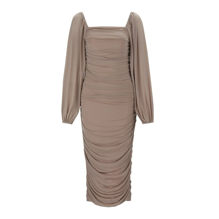 blue dress for baby girl Twist-Back Ribbed Bodycon Casual Midi Dress– PromGirl main image 0