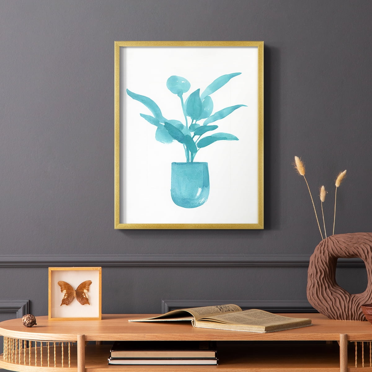 Watercolor House Plant VI Framed Print in Gold Solid Wood 22 x 28 Framed Print