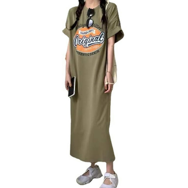 Short Sleeved Oversized Maxi Dress,Oversized Maxi Dress Letter Printed Oversized Maxi Dress Split Oversized Maxi Dress Highly Versatile