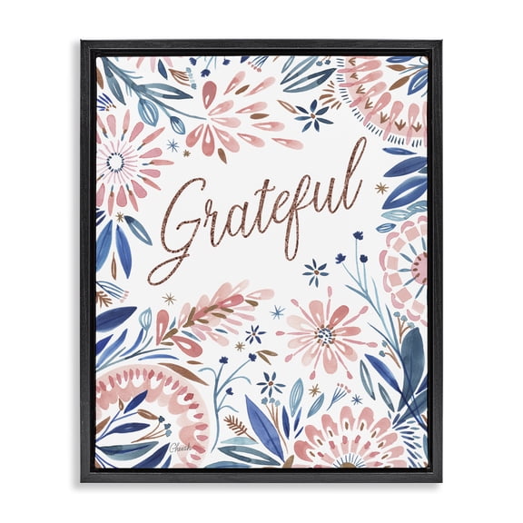 Stupell Industries Traditional Grateful Pink Floral Blossoms Black Floating Frame Canvas Art, 17 x 21, by Cherish Flieder