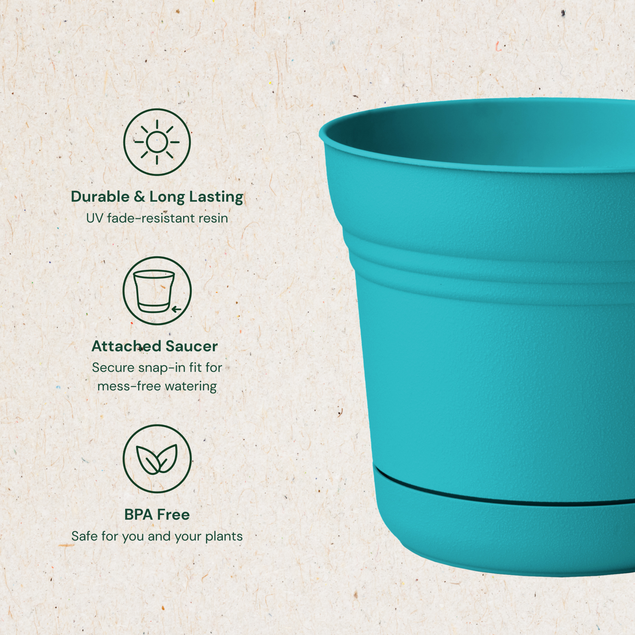 Bloem Saturn 12-Inch Round Plastic Planter, Bermuda Teal photo 3