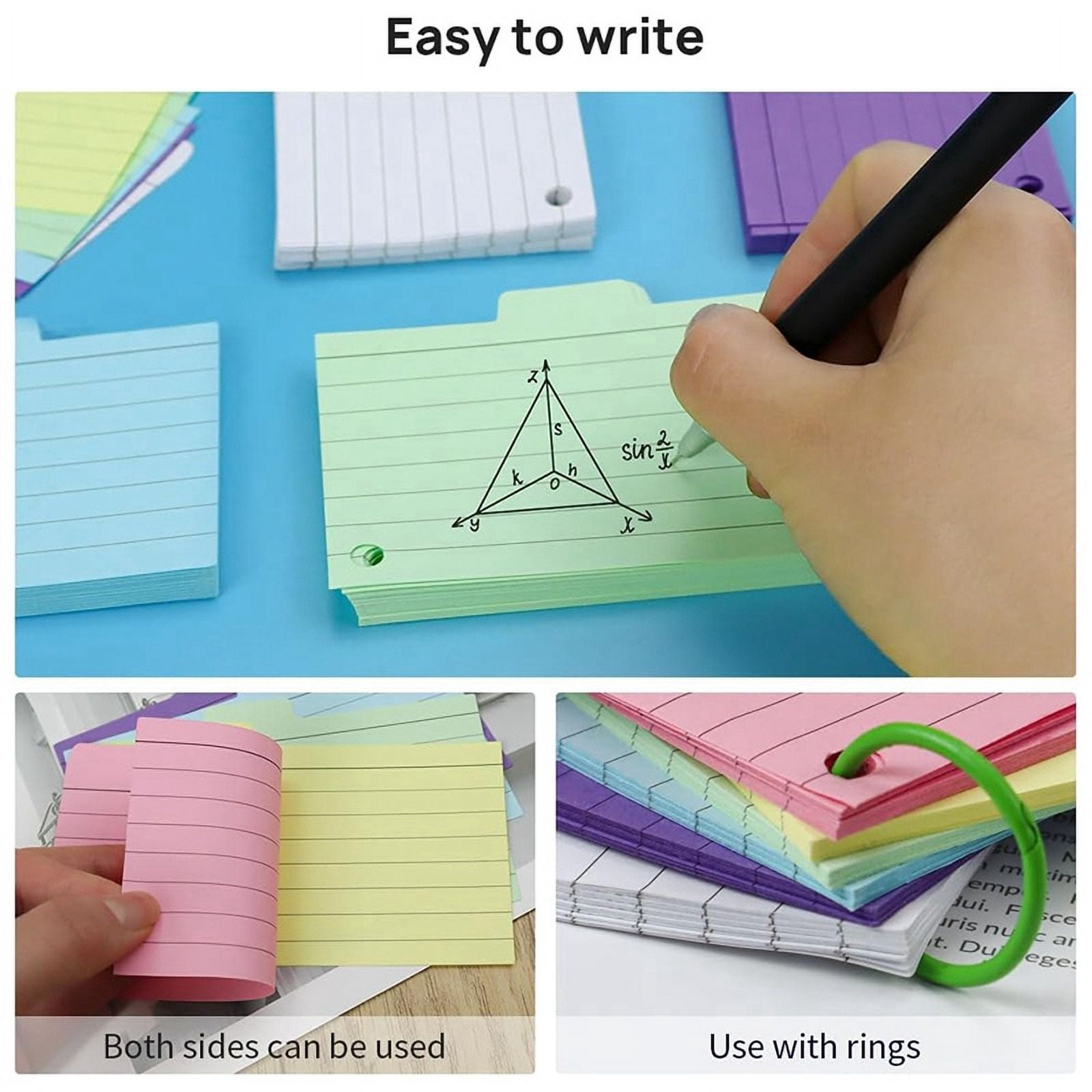 900 Pack Index Cards, 3inch X 5inch Ruled Index Cards with Ring, Colored Lined Flash Cards, Both Sides Note Cards