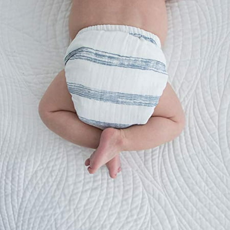 SmartNappy Cotton Muslin by Amazing Baby, NextGen Hybrid Cloth Diaper Cover + 1 Tri-fold Reusable Insert + 1 Reusable Booster, Watercolor Stripes, Denim, Size 2, 8-15