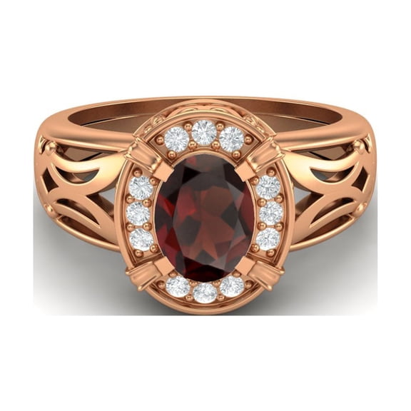 8x6mm Oval Garnet 925 Sterling Silver Rose Vermeil Filigree Celtic Women Valentines Day Gifts Ring