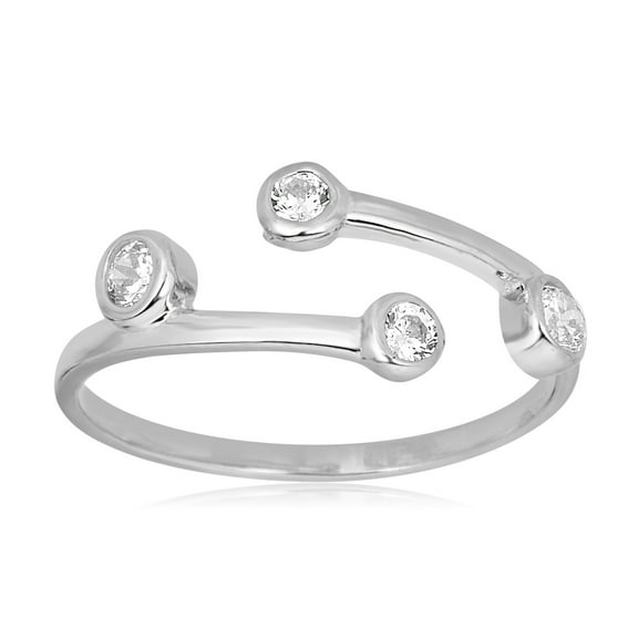 AVORA 10K White Gold Adjustable Bypass Toe Ring with Bezel-set Simulated Diamond CZ  - Size 0