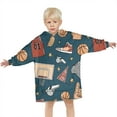 thumbnail image 3 of Blue Basketball Related Items Pattern Blanket Hoodies for Kids 6-13YR Oversize Wearable Blanket Hoodies for Boys Girls Teens, 3 of 7