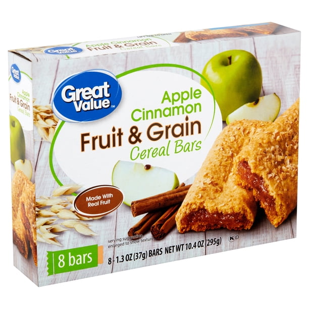 Great Value Fruit & Grain Cereal Bars Apple Cinnamon 10.4 oz 8 Count ...