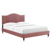 Modway Juniper Channel Tufted Velvet King Platform Bed in Dusty Rose