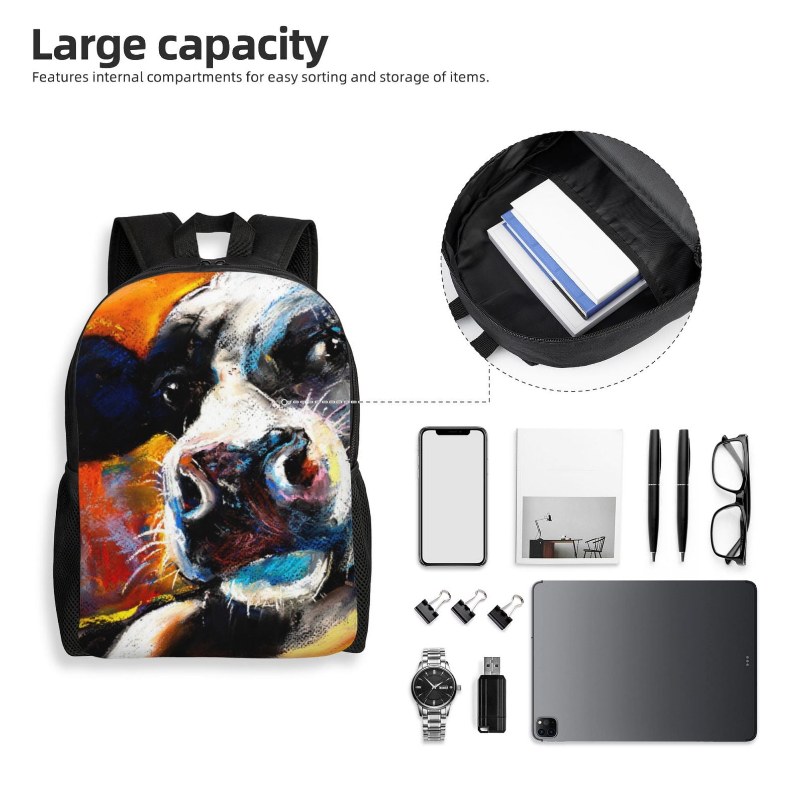 Horeoi Cow Print Waterproof 600D Oxford Laptop Backpack for School Travel Work - Lightweight Durable Bag with Adjustable Straps