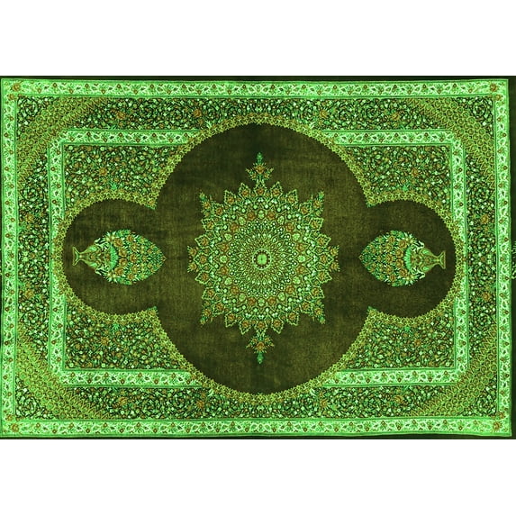 Ahgly Company Indoor Rectangle Medallion Green Traditional Area Rugs, 7' x 9'