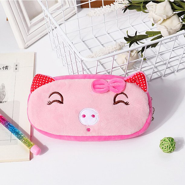 Estuche de lápices de animales de peluche, bolsa de bolígrafo de fruta de oso panda de dibujos animados para regalo de niños, bolsa de papelería cosmética, suministros escolares Zakka hola suerte unisex