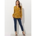 thumbnail image 3 of Blusa con botones de manga larga con cuello en V y blusas sueltas florales de gasa para mujer Amarillo XS, 3 of 6
