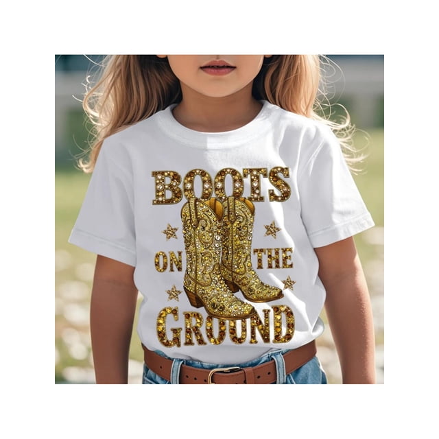 1 pieza, botas de verano para niñas, diseño en el suelo, camiseta de algodon 100% con mangas cortas, comodas y casuales para niñas.