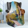 thumbnail image 4 of Nature Soft Flannel Fleece Blanket, Idyllic Lake with Waterfall Flowing down the Hills in National Park Autumn Scenery, Cozy Plush for Indoor and Outdoor Use, 70" x 90", Multicolor, by Ambesonne, 4 of 5