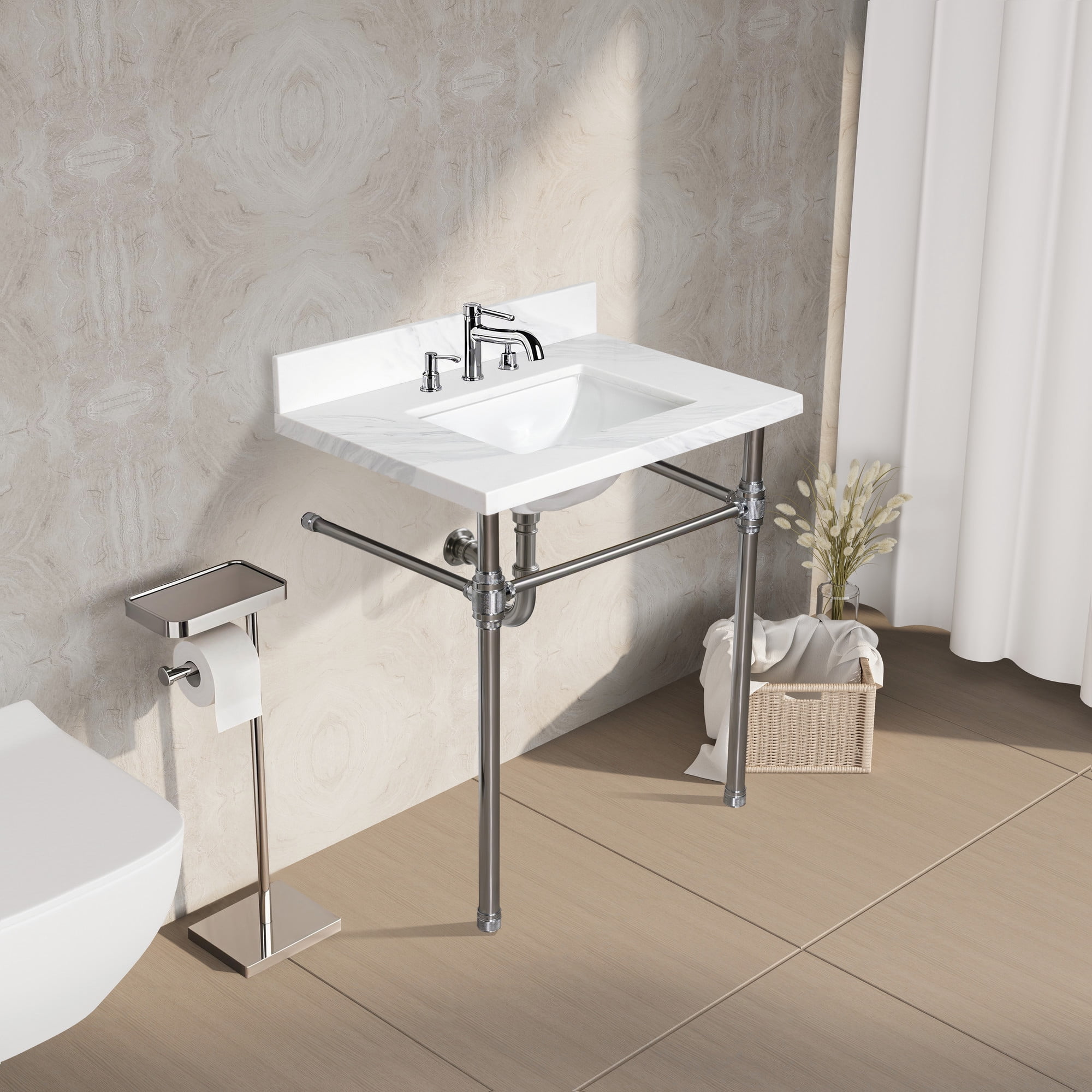 Kingston Brass KVPB3122W38CL Mayorca 31-Inch Quartz Vanity Top (8" Faucet Drillings) in Quartz White
