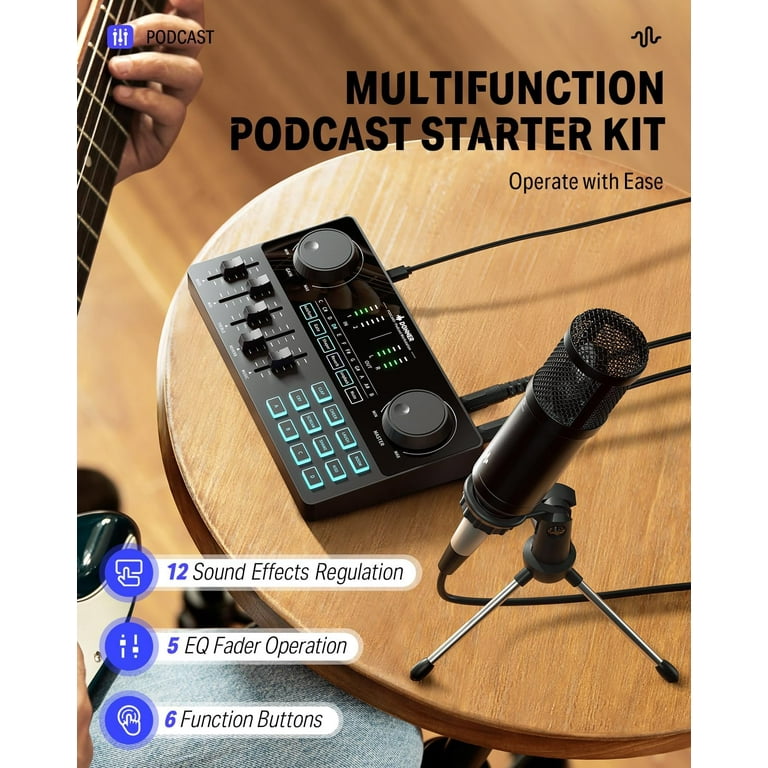 Donner Podcast Equipment Bundle Kit with 6.35mm Microphone Multifunction Podcast Mixer with Audio Interface for Live Streaming Music Recording Fits