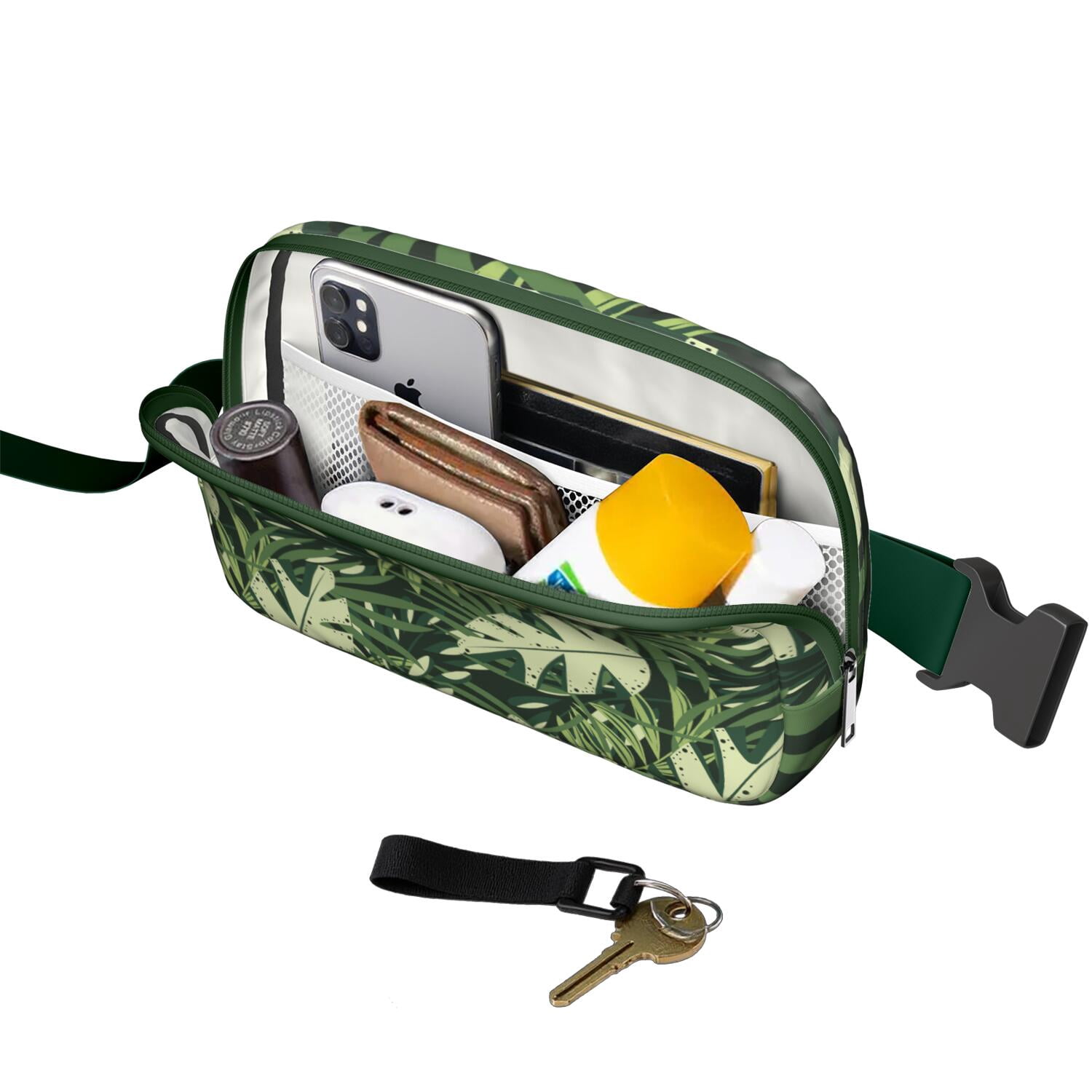 Leafy Green Palm Print Fanny Pack – Botanical Waist Bag with Hawaiian Floral Style