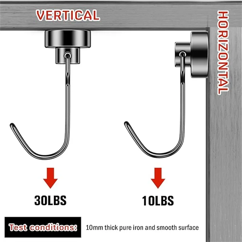 10pcs 10-30LBS Heavy Duty Neodymium Magnetic Hooks Extra Strong Rare Earth Hangers for Home Office Kitchen Garage Storage Solutions