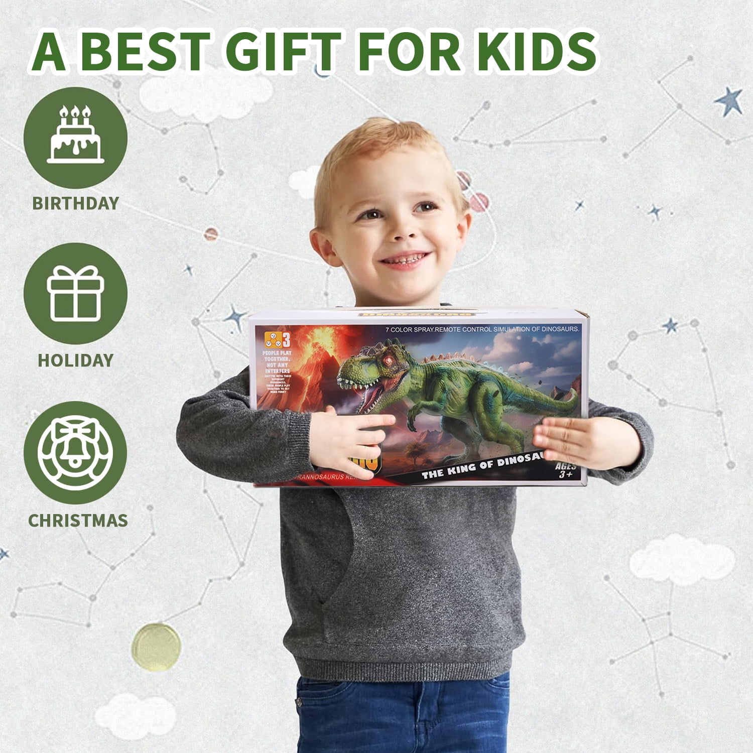 Anpro Remote Control Dinosaur Toy for Kids, Big T-Rex with Light up & Spray, Roar Walking Dinosaur Toy Gift for Age 3+ Toddlers Boys Girls, Green