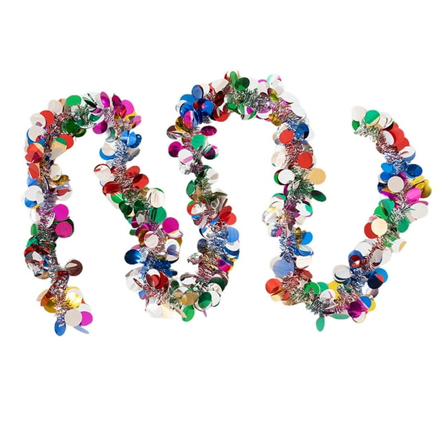 Qocolhg 78.7 Inch Christmas Decorations Ribbon Garland, Colorful Round Sequin Tinsel Garlands with Light, Multicolor Metallic Shinny Garland Banner Decor for Christmas Tree Stairs Door Mantel Window