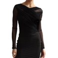 thumbnail image 1 of Blusas de Fiesta para Mujer, Modernas, con Escote en V, Larga, de Transparente y Fruncida. Negro M, 1 of 7