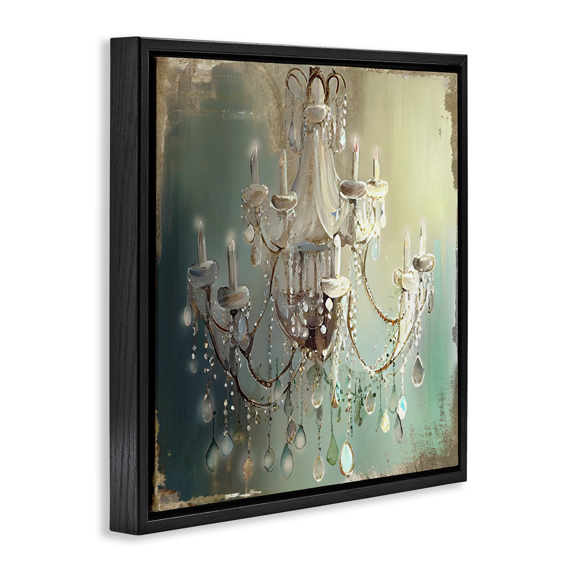 Vintage Illumine Chandelier Black Framed Floater Canvas Wall Art, design by Sasha