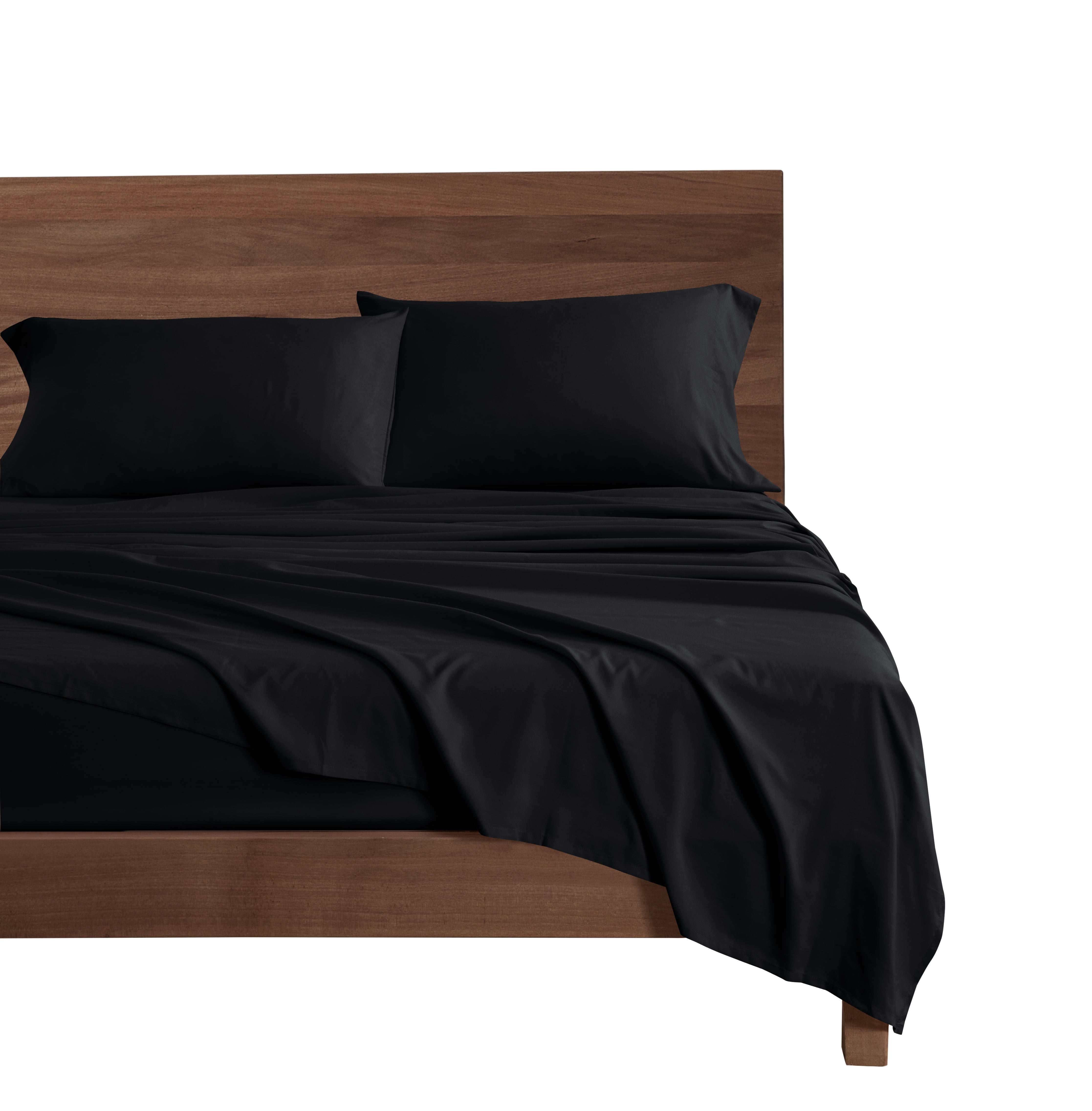 Mainstays Brushed Microfiber Bed Sheet Set, Full, Rich Black, 4 Piece