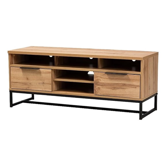 Bowery Hill Industrial Wood Metal 2-Drawer TV Stand Console Entertainment Center in Black and Oak