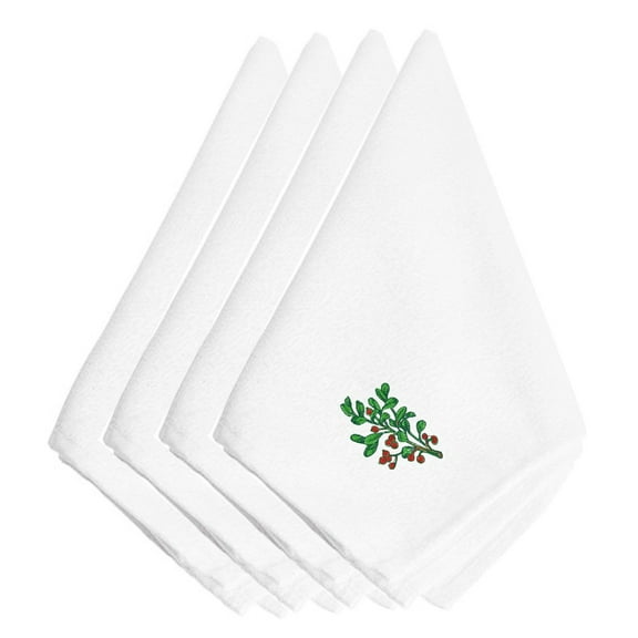 Christmas Holly Sprig Embroidered Napkins Set of 4