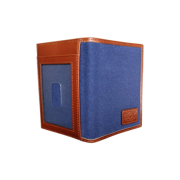 Avallone Men's Canvas & Leather Front Pocket RFID Wallet - Navy Blue Handmade Leather - CVB011