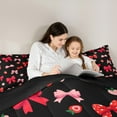 thumbnail image 5 of Feelyou Cartoon Ribbon Bow Twin Bedding Sets 7-Piece for Kids, Black Pink Bowknot Bedding Comforter Set, Kawaii Strawberry Reversible Sheet Sets, Breathable Home Decor, 5 of 9