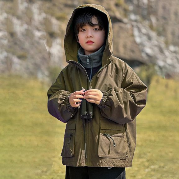 Toddler Baby Girls Loose Outerwear New Toddler Boys Waterproof Windbreaker Jacket Lightweight Breathable Hooded Zip up Coat for Spring Fall Khaki 9 Years
