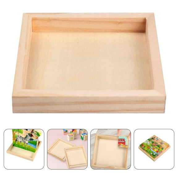 HOMEMAXS 10Pcs Household Wooden Trays Puzzle Block Holder Trays Square Serving Trays for Puzzle