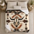 thumbnail image 5 of Western Steer Geometric Emblem, Rustic Desert Style for Ranch Style Fans, Cream Pumpkin Sofa Scene and Thanksgiving Gift, Warm Flannel Blanket for Cabin and Living Room, Home Decor, 5 of 9