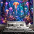 thumbnail image 2 of Simpkeely Blacklight Jellyfish Forest Tapestry, UV Reactive Fantasy Vibrant Neon Art Decor, Glow in the Dark Aquatic Life Wall Hanging Tapestries for Bedroom, Living Room - 51.2" x 59.1", 2 of 7