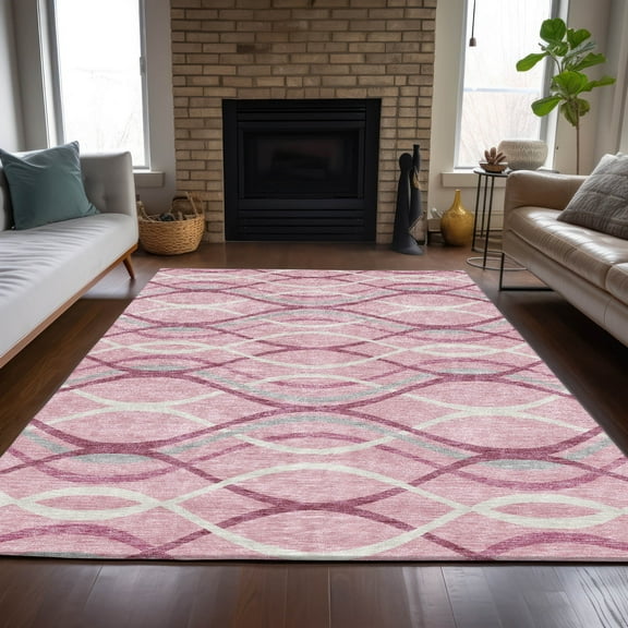 Addison Rugs Chantille Indoor/Outdoor Transitional Waves Pink Washable Rectangle Rug, 9' x 12'