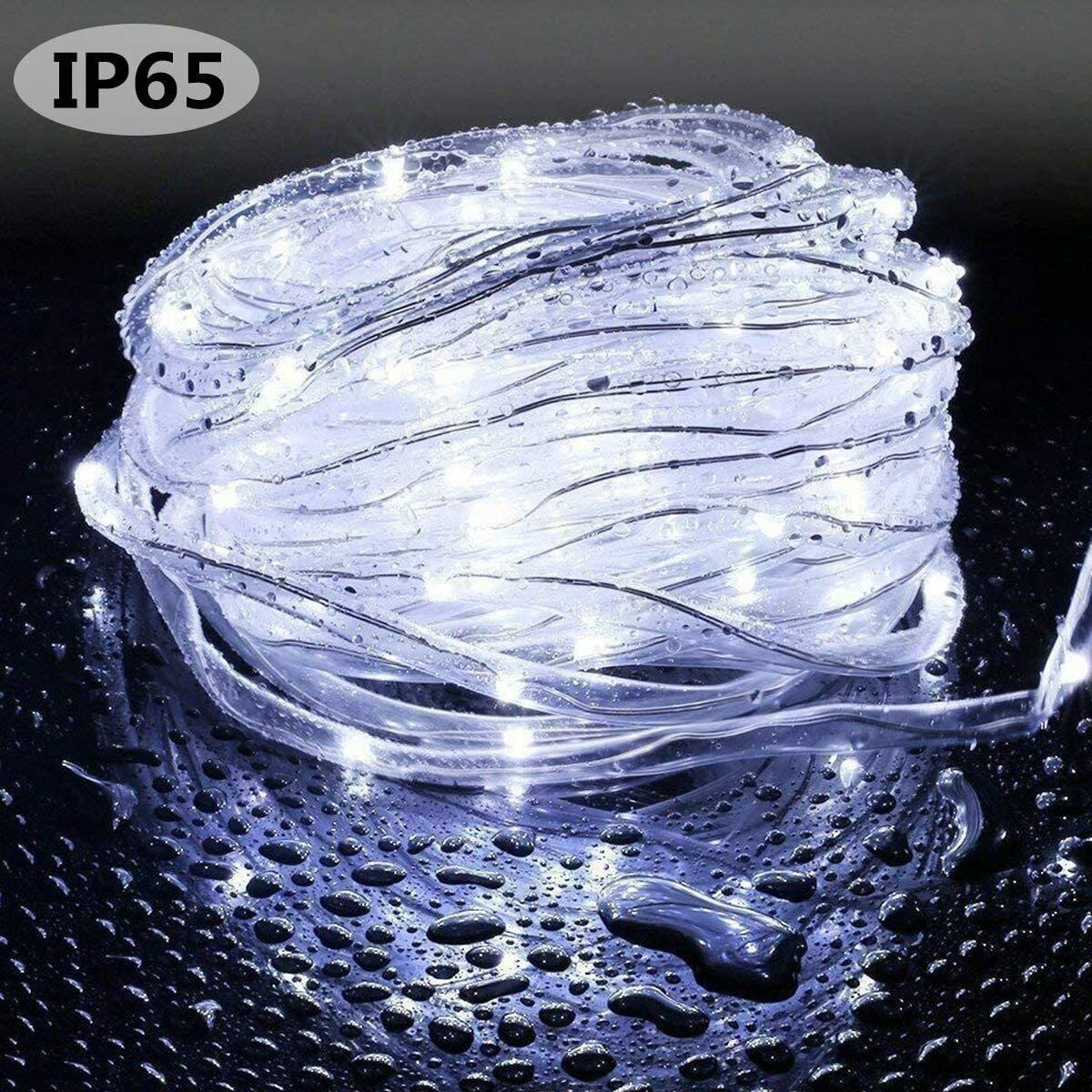 ZOELNIC 40ft 100LEDs Christmas Solar Powered Rope Tube String Lights Strip Outdoor Garden Xmas Tree Holiday Decor Fairy Lights, White