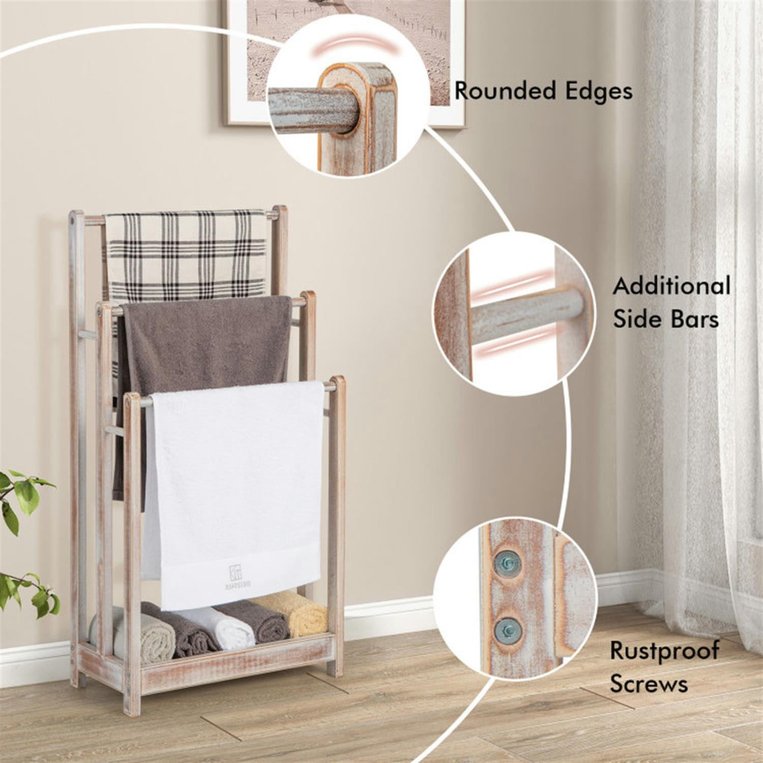 Demi Bonn Free Standing Towel Rack for Bathroom, 3-Bar Blanket Rack with Bottom Storage Shelf, Blanket Holder, Drying and Display Rack, Beige